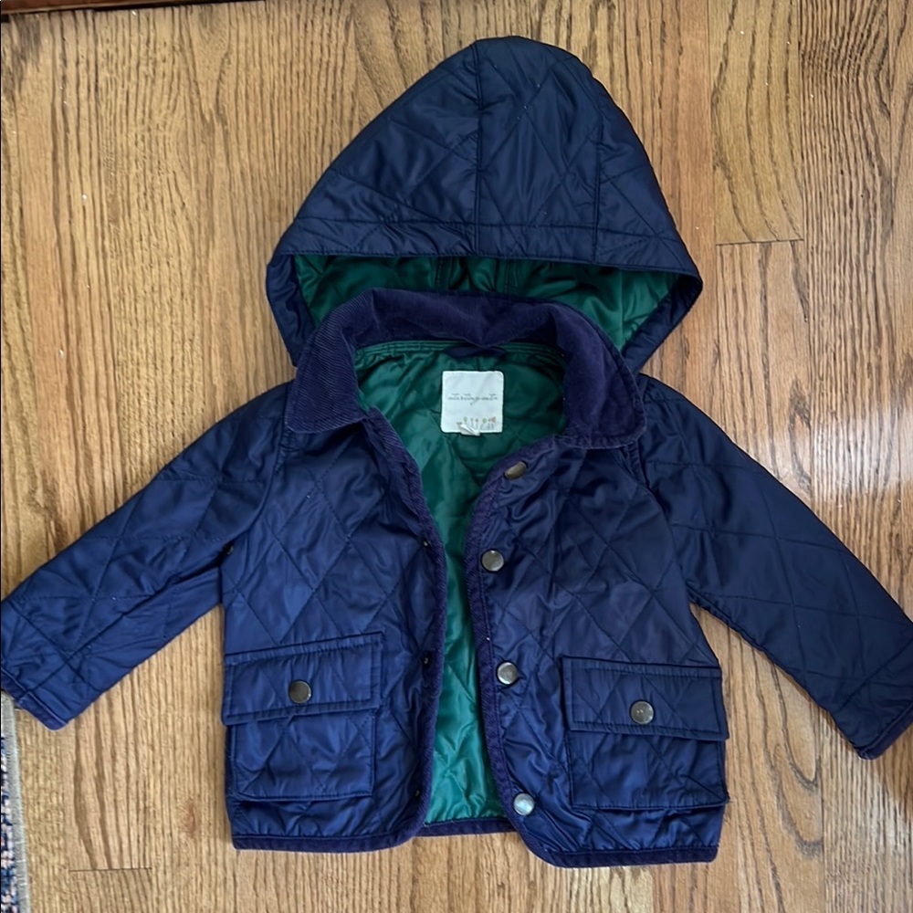 Navy Blue Quilted Barn Baby Boy Jacket with Detachable Hood
